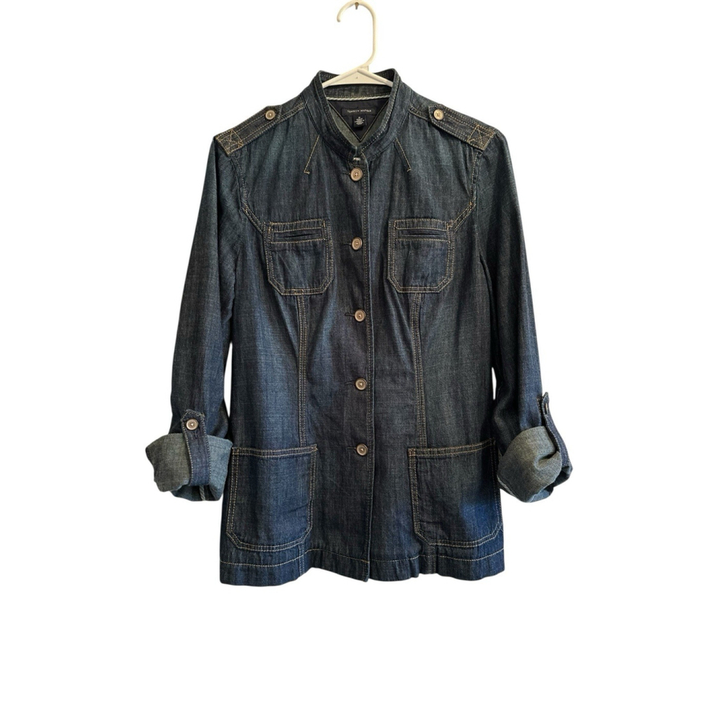 Tommy Hilfiger Lightweight Cotton Denim Jacket Womens M Blue Roll Tab Sleeves